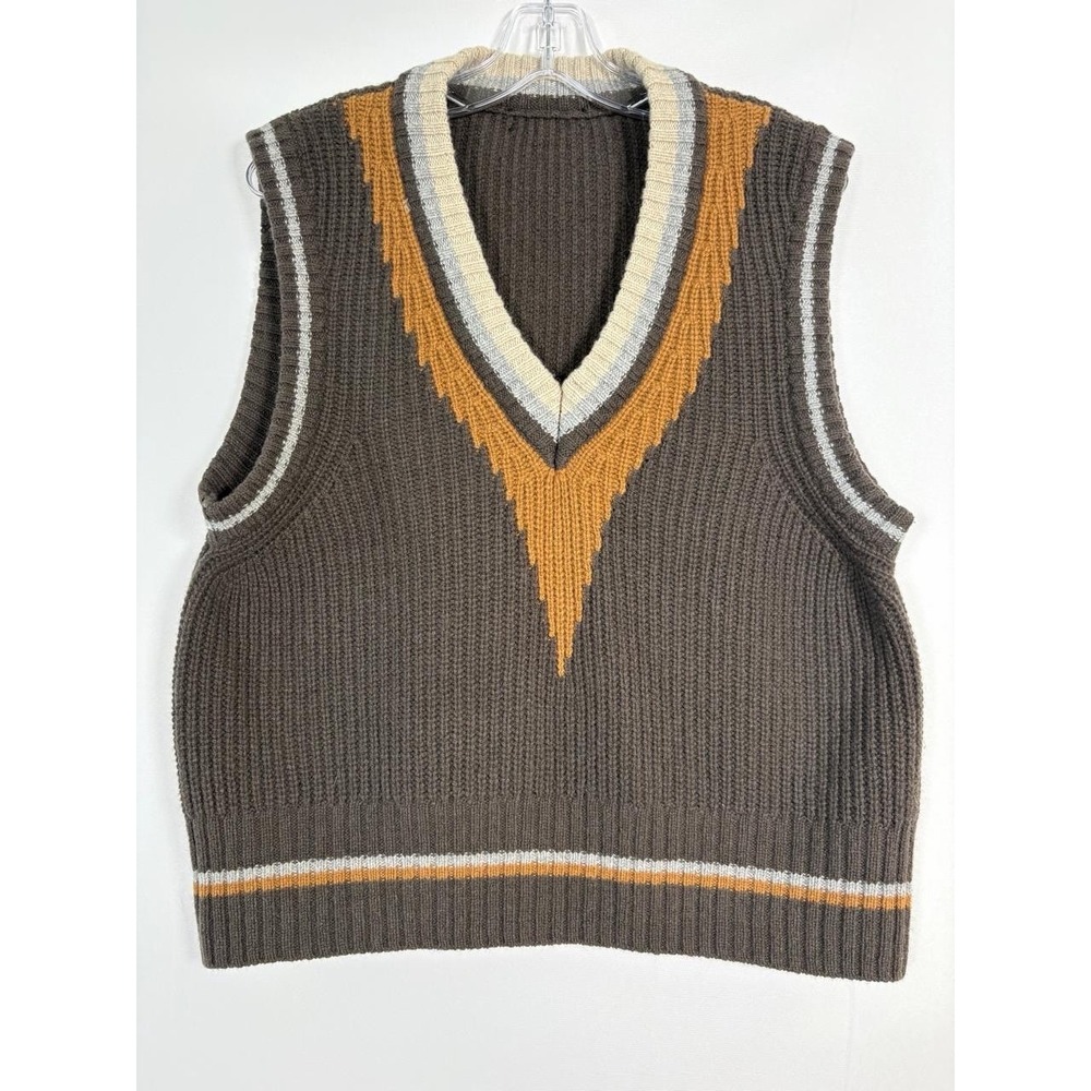Saks Fifth Avenue Brown Chunky Knit Wool Cashmere Blend Sweater Vest Womens M/L